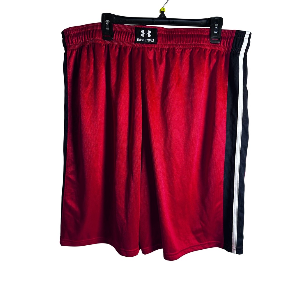 Under Armour Basketball Shorts 3XL Red Mesh Striped Loose Fit Mens